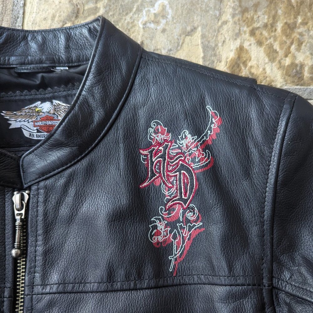 Harley Davidson Women’s Crimson Heart Leather Jacket/Winged Heart (Size: M) - Picture 2 of 11